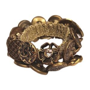 Vintage Storyteller Goldtone Button Bracelet Stretchy Crochet Size Small
